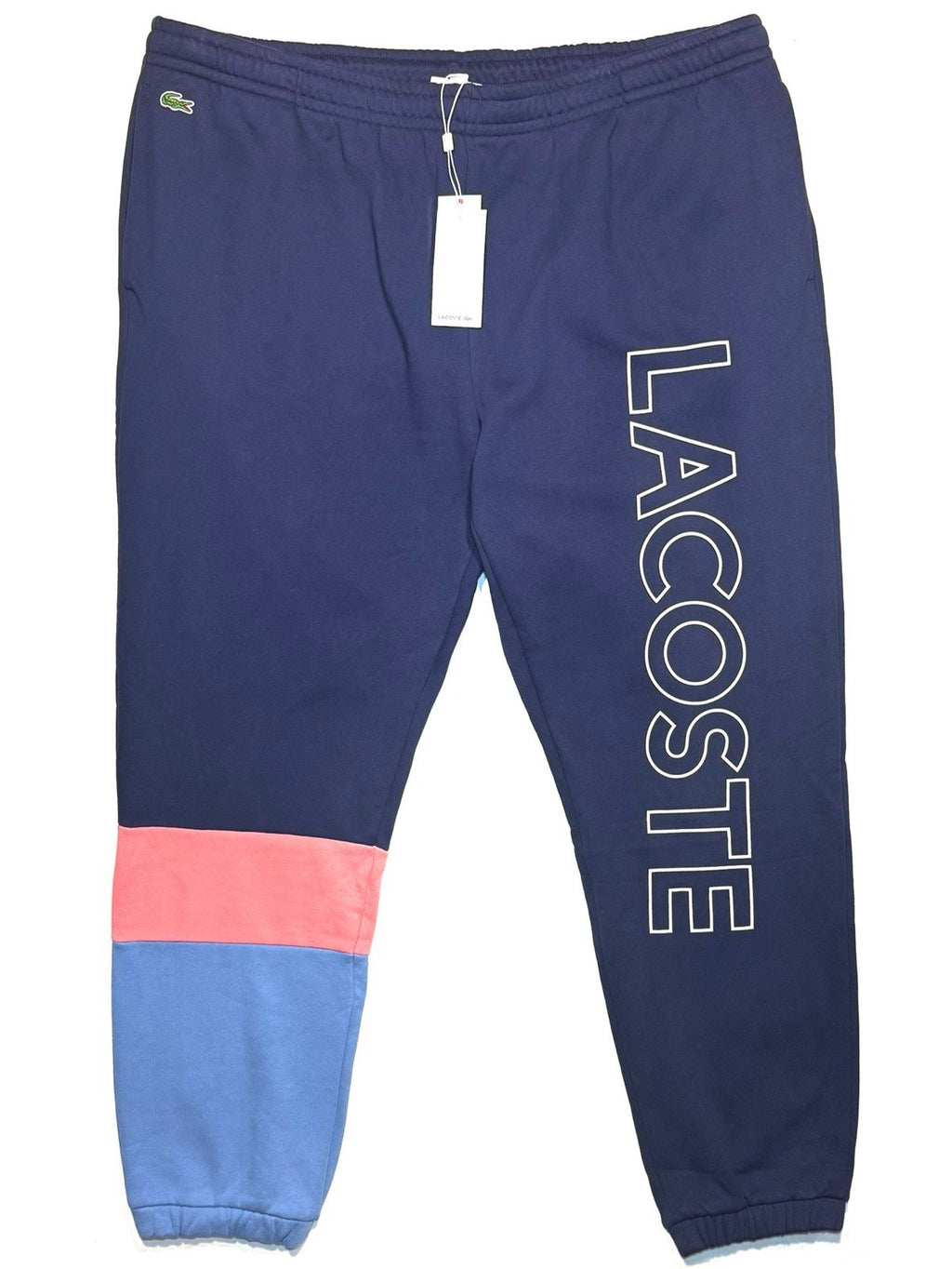 LACOSTE Mens Big and Tall Logo Cotton Color Block Sweatpants Blue 4XL -MSRP $110