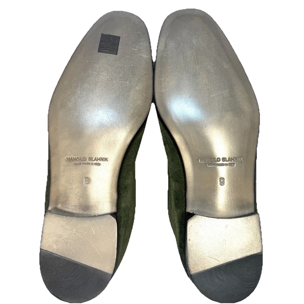 MANOLO BLAHNIK Mens Truro Suede Slip On Loafers Dark Khaki Green 9 (MSRP $995)