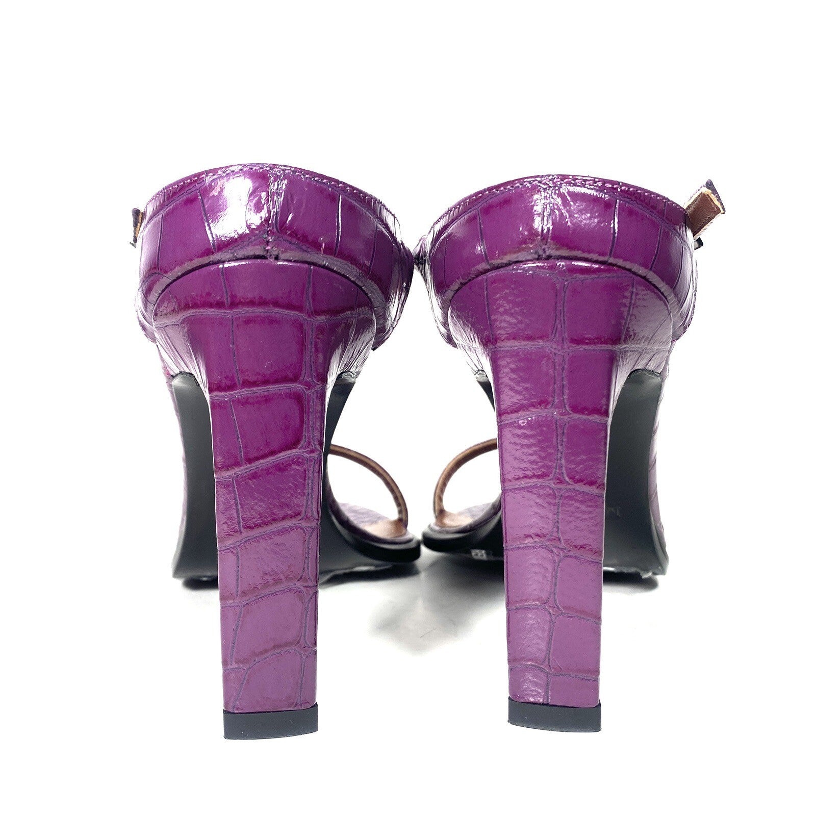MISSONI Womens Crocodile Embossed Leather Heel Sandals Purple (MSRP $810)