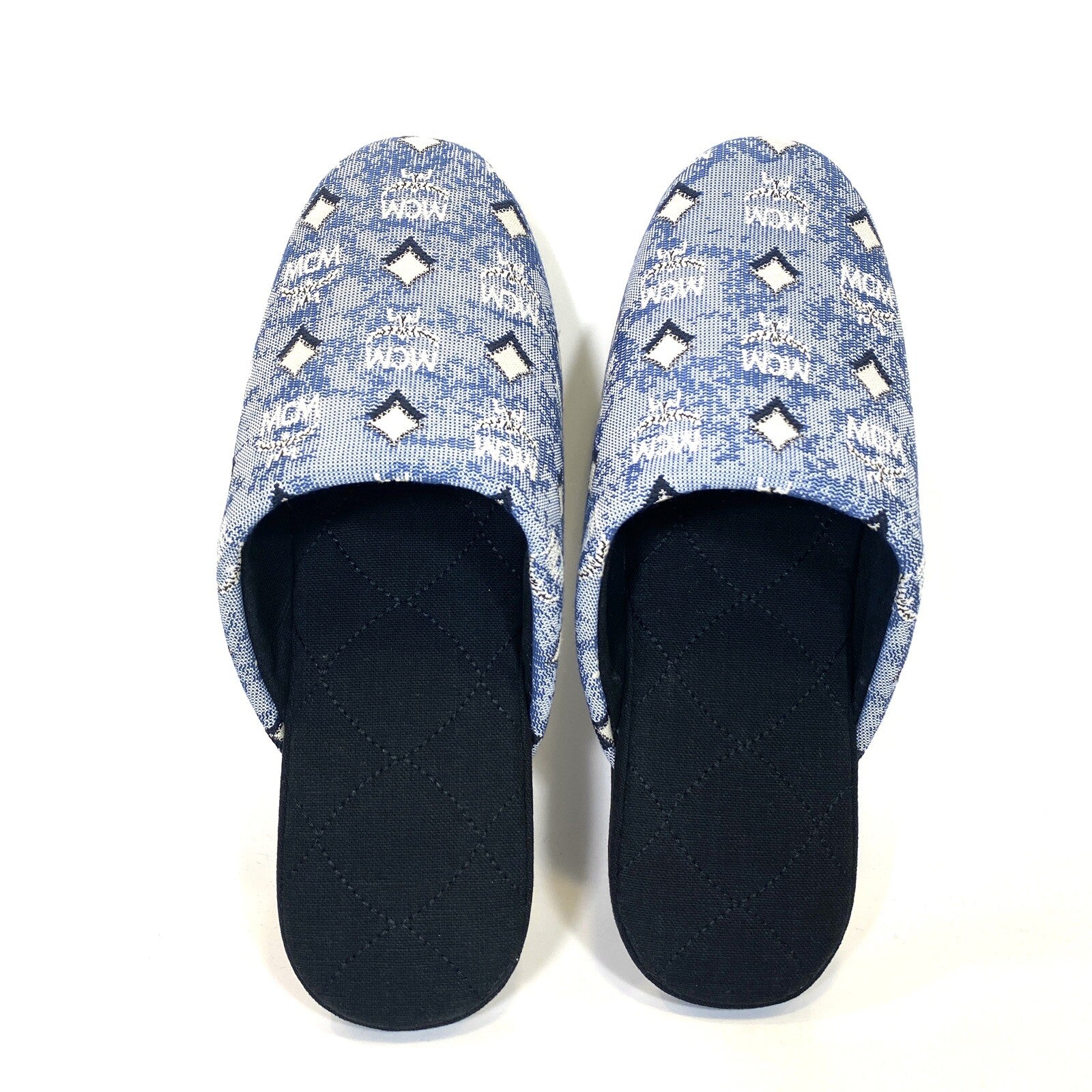 MCM Unisex Visetos Logo Canvas Room Slippers Vintage Blue S/M (MSRP $280)