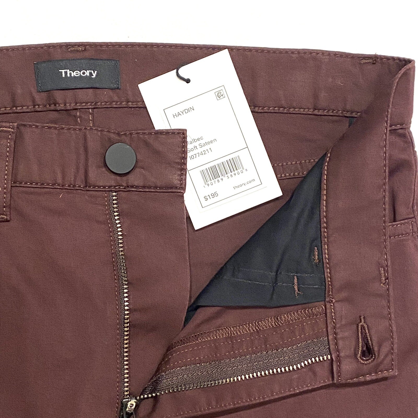THEORY Mens Haydin Cotton 5 Pocket Chino Pants Malbec Burgundy (MSRP $195)