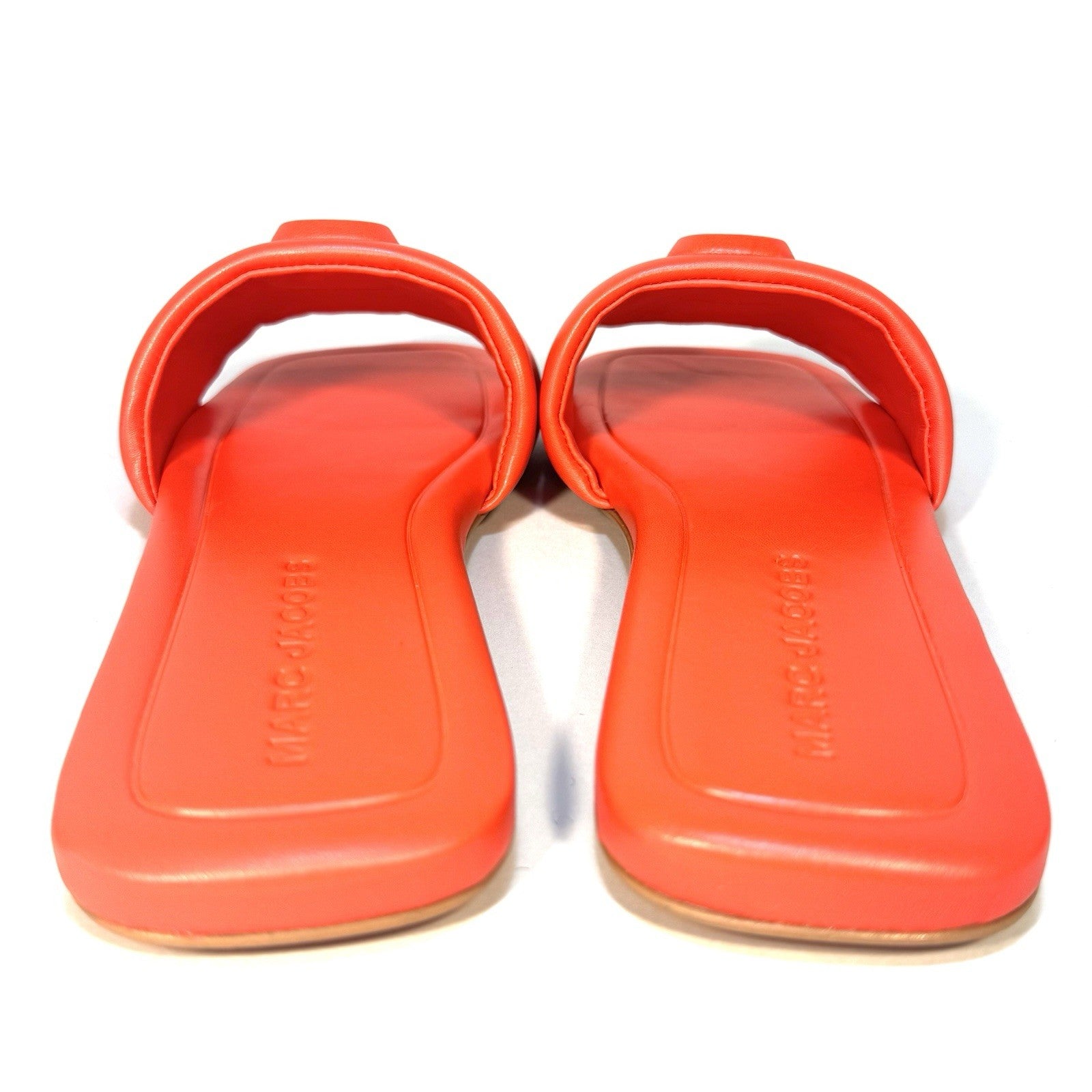 MARC JACOBS Womens J Logo Leather Slide Sandals Electric Orange 10 (MSRP $250)