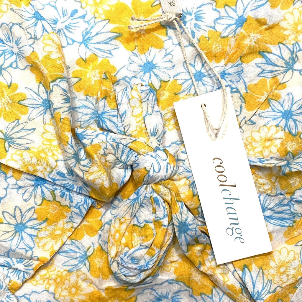 COOL CHANGE Womens Floral Paisley Cropped Rayon Tie Top Cover Up Yellow