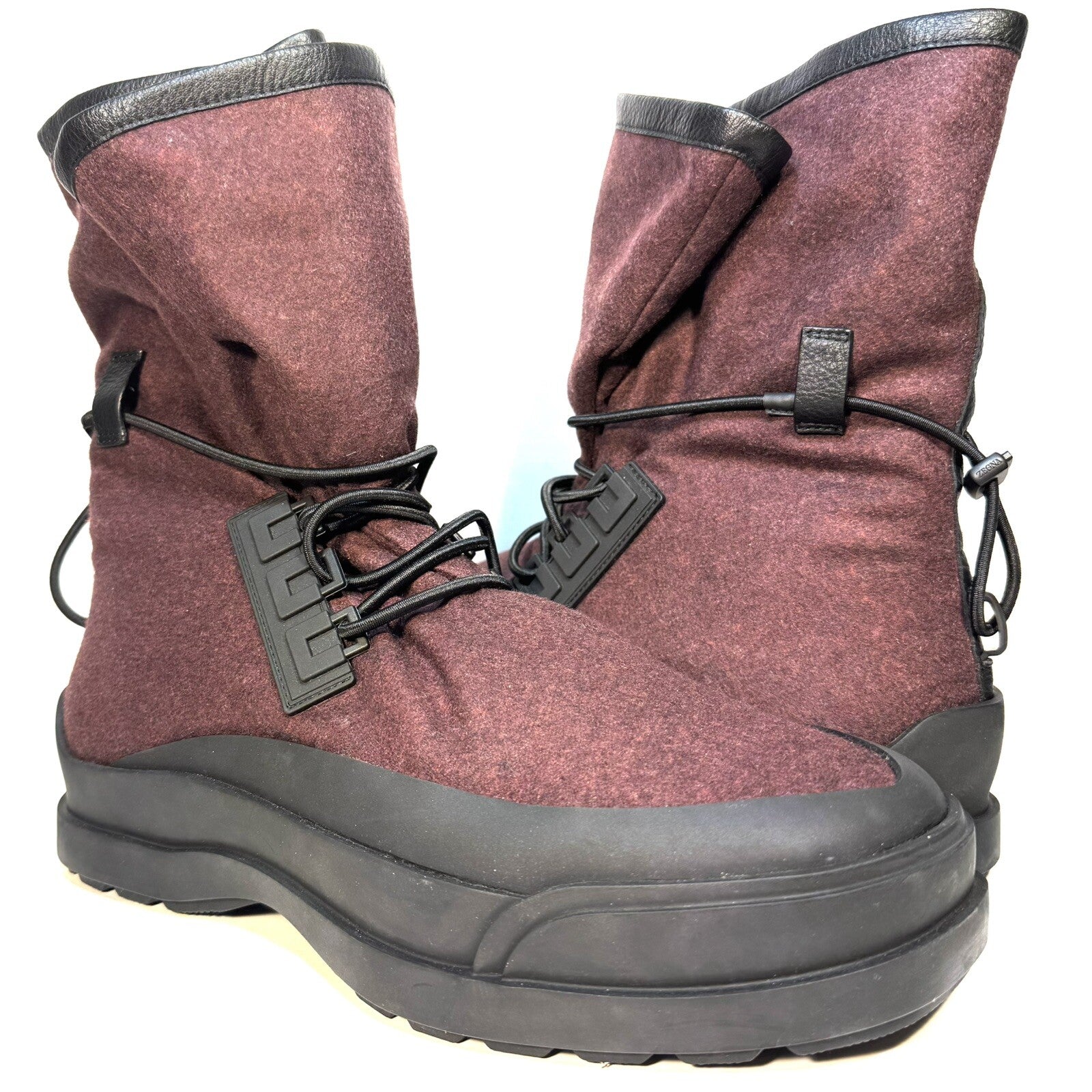 ZEGNA Mens Runway Wool Cinched Winter Boots Maroon Red 9 (MSRP $2,195)