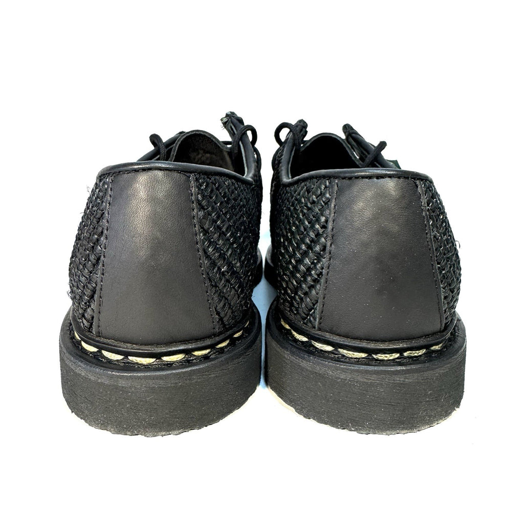 PARABOOT Mens Michael Raphia Woven Straw Leather Derby Shoes Black (MSRP $615)