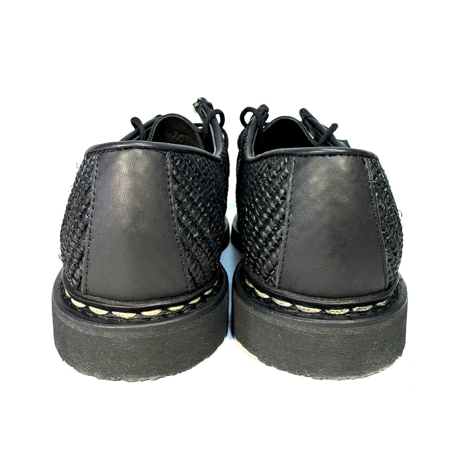 PARABOOT Mens Michael Raphia Woven Straw Leather Derby Shoes Black (MSRP $615)