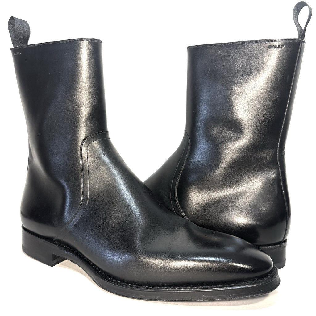 BALLY Scribe Mens Saltron Calf Leather Zip Chelsea Boots Black (MSRP $1,350)