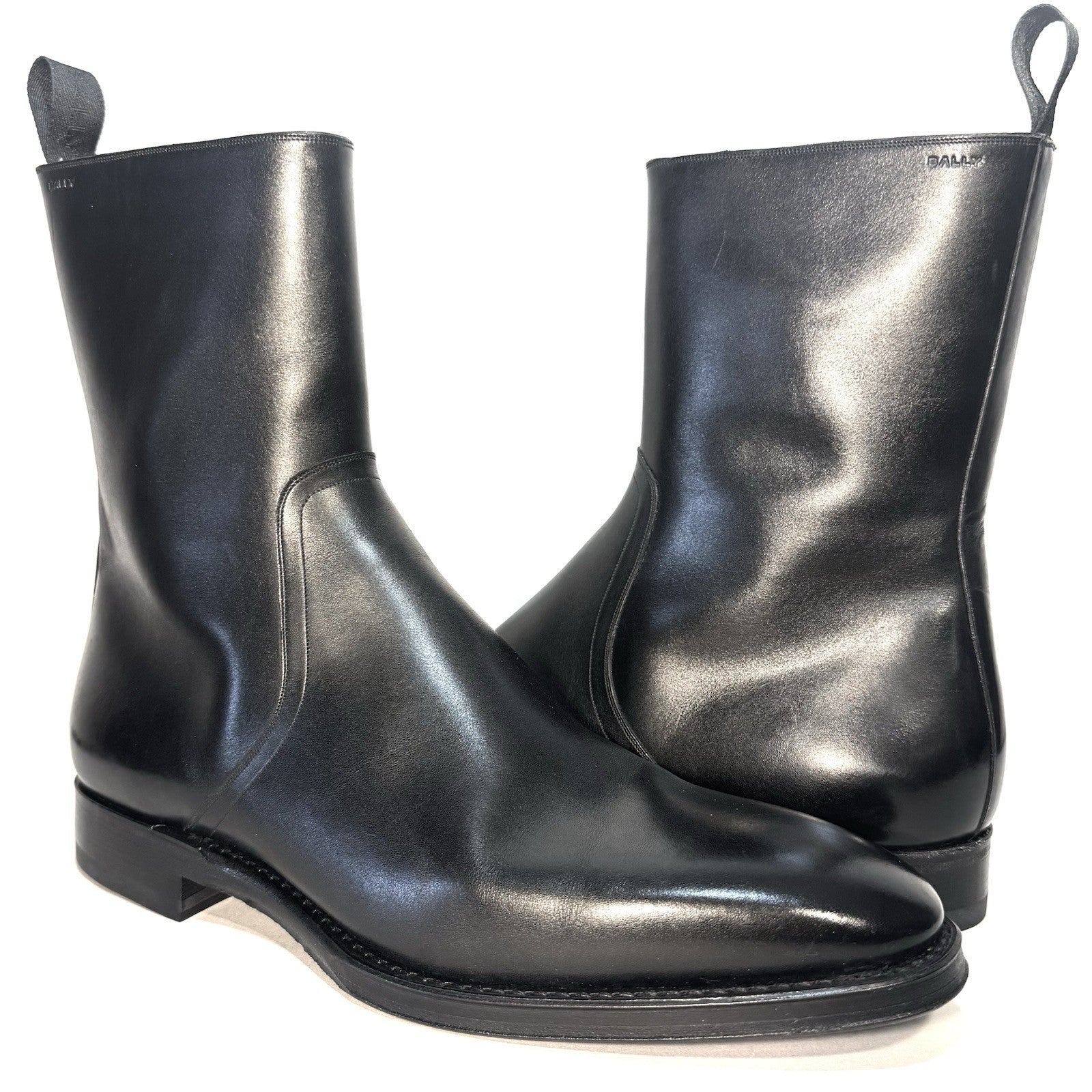 BALLY Scribe Mens Saltron Calf Leather Zip Chelsea Boots Black (MSRP $1,350)