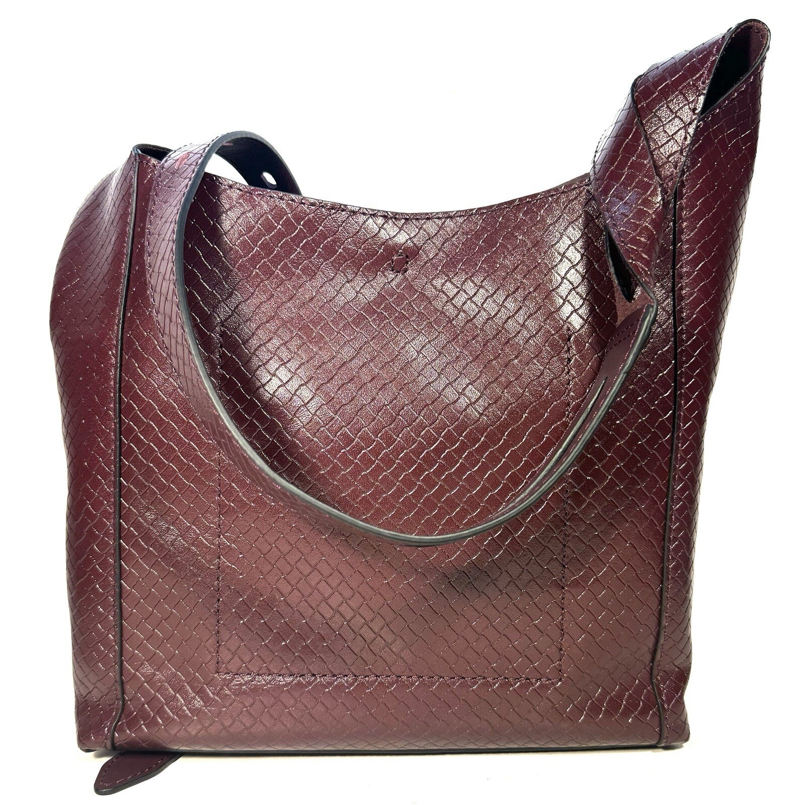 RAG & BONE Belize Basketweave Leather Shopper Shoulder Bag Wine (MSRP $398)