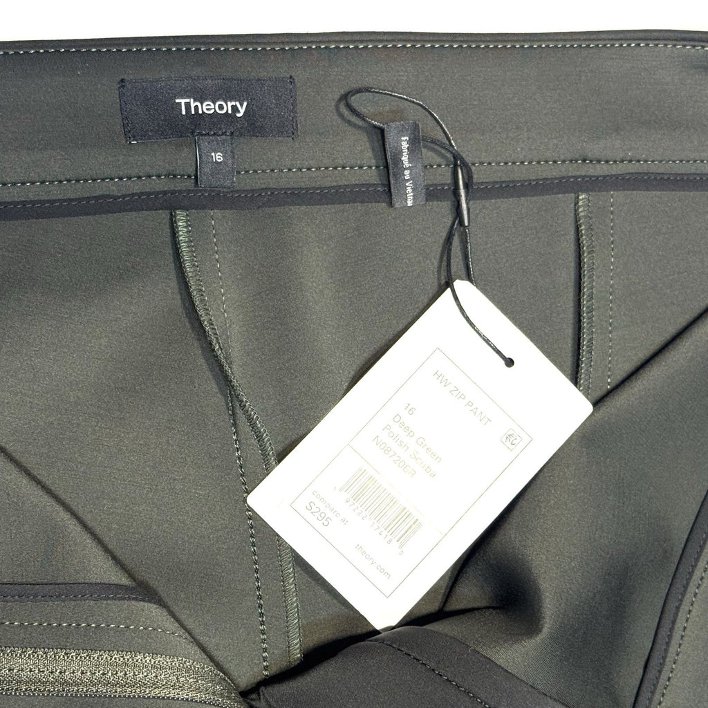 THEORY Womens HW Zip Polish Stretch Scuba Pants Deep Green 16 (MSRP $295)