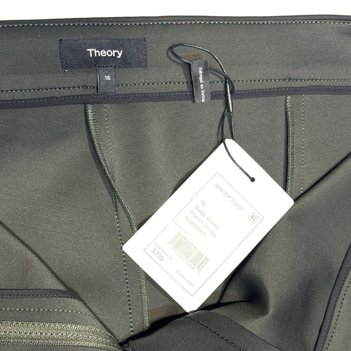 THEORY Womens HW Zip Polish Stretch Scuba Pants Deep Green 16 (MSRP $295)