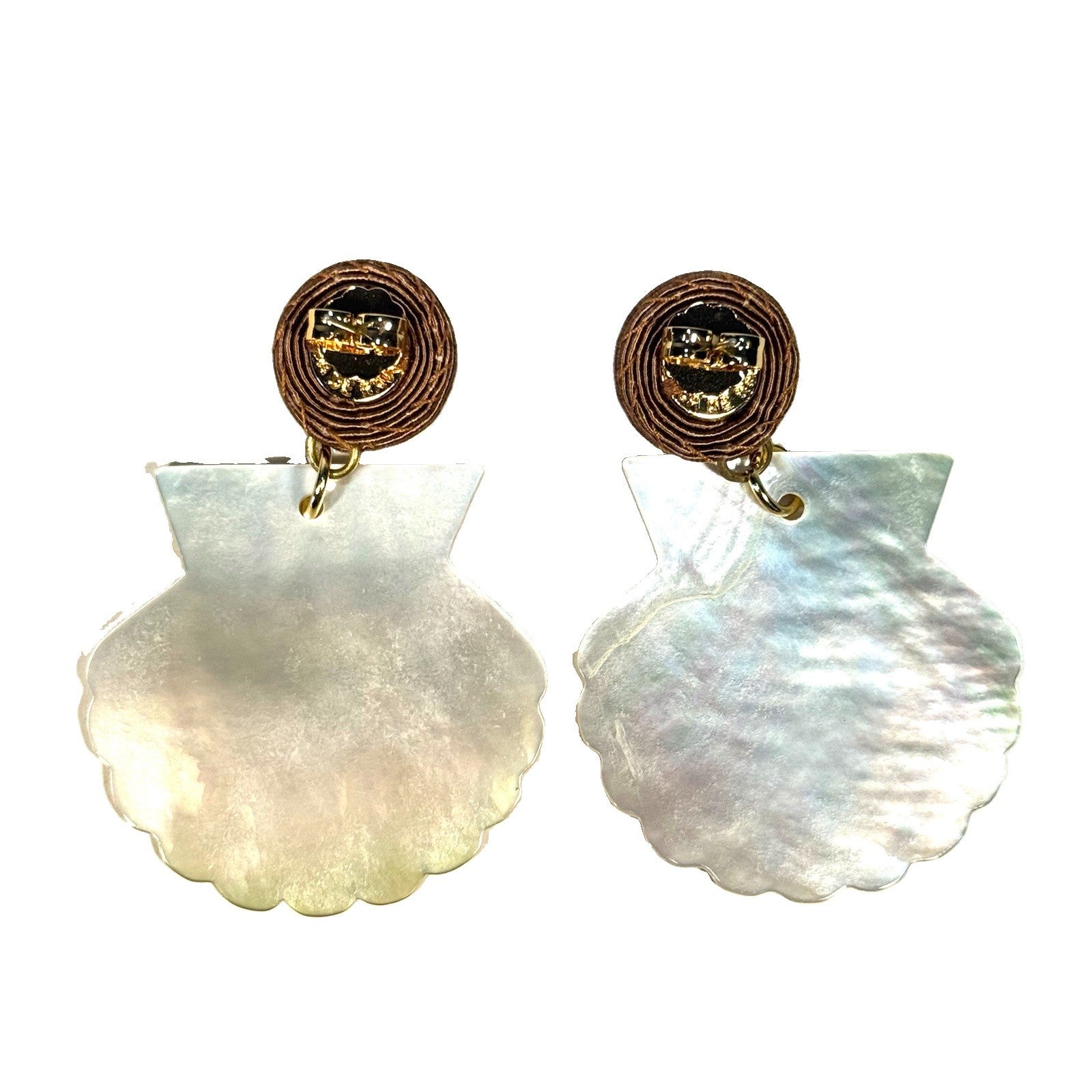 REBECCA DE RAVENEL Ariel Mother Of Pearl Shell Post Earrings Brown (MSRP $250)