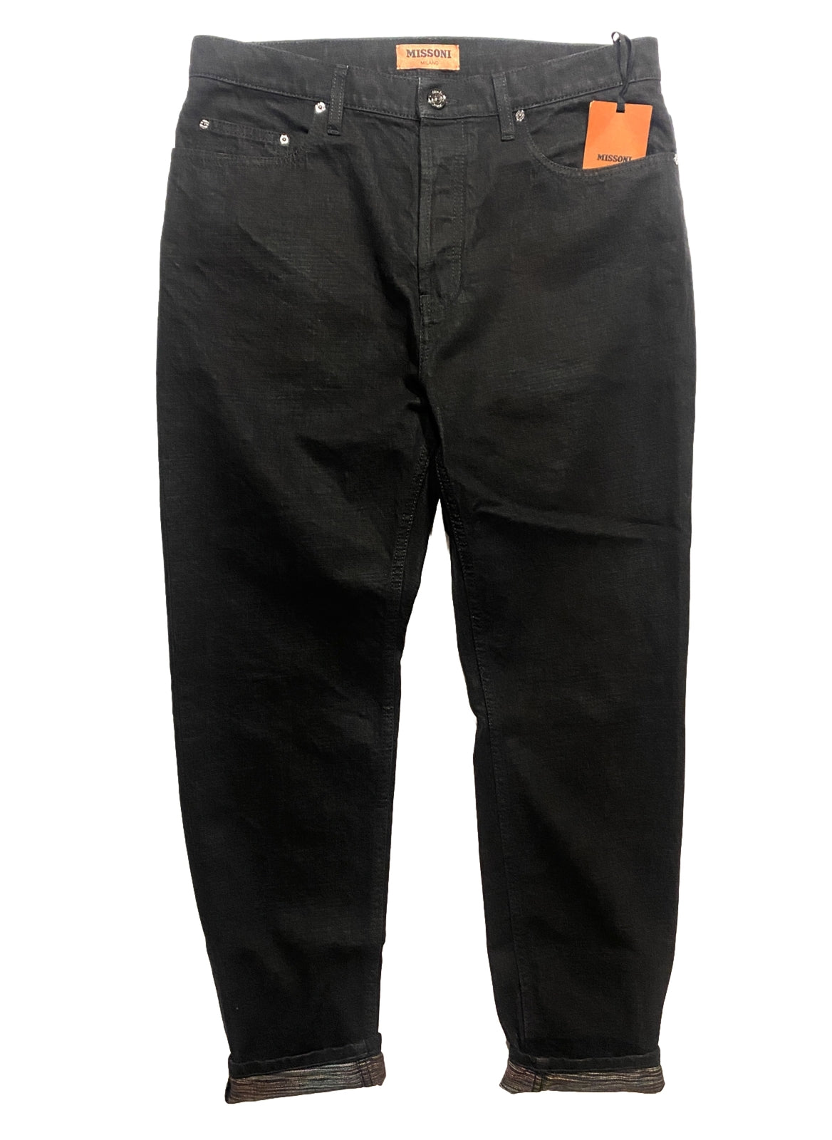 MISSONI Mens Denim Chevron 5 Pocket Straight Leg Jeans Pants Black (MSRP $560)