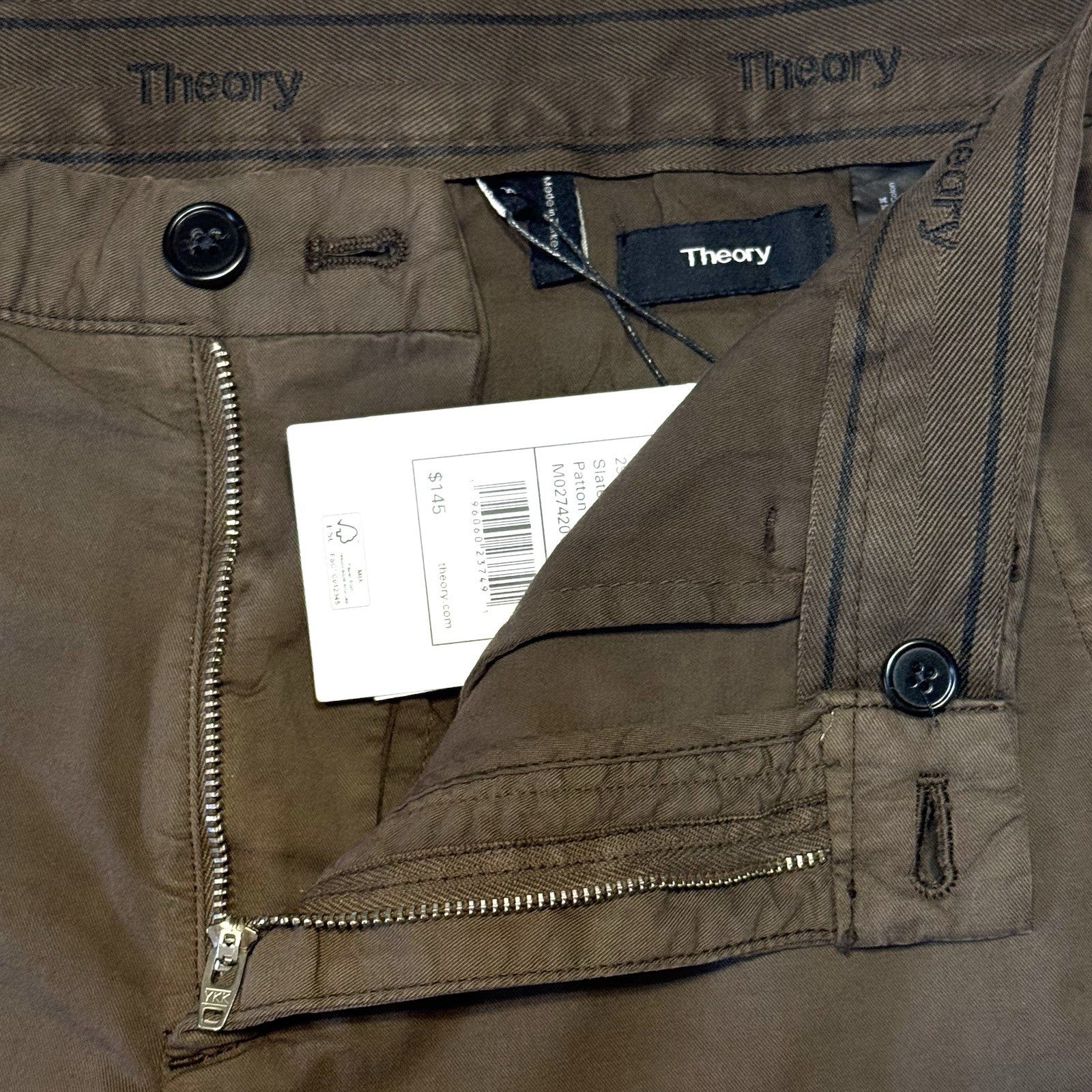 THEORY Mens Zaine 9in Stretch Cotton Chino Shorts Slate Brown (MSRP $145)