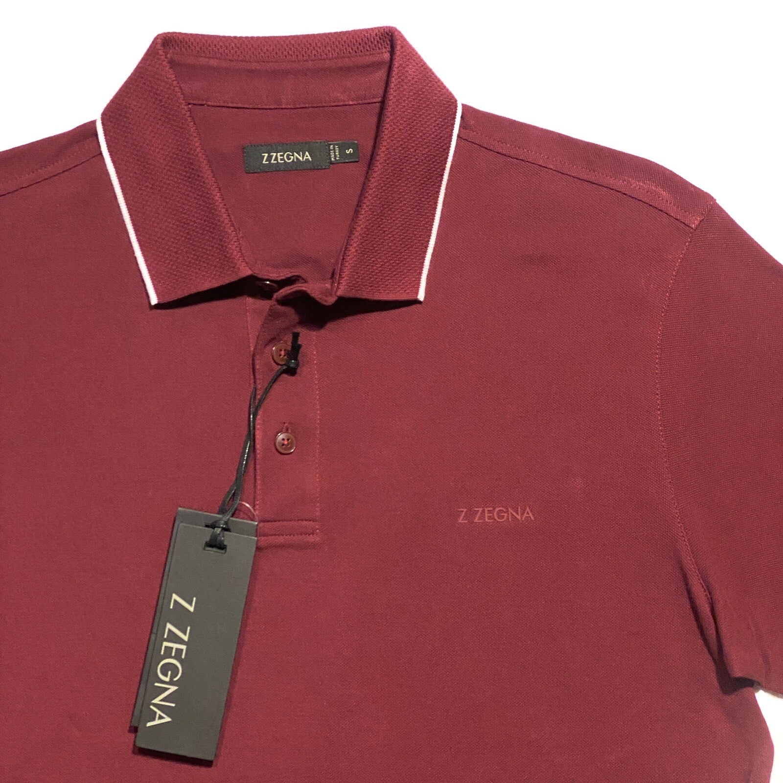 Z ZEGNA Mens Short Sleeve Pique Cotton Logo Polo Shirt Dark Red S (MSRP $225)