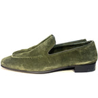MANOLO BLAHNIK Mens Truro Suede Slip On Loafers Dark Khaki Green 9 (MSRP $995)