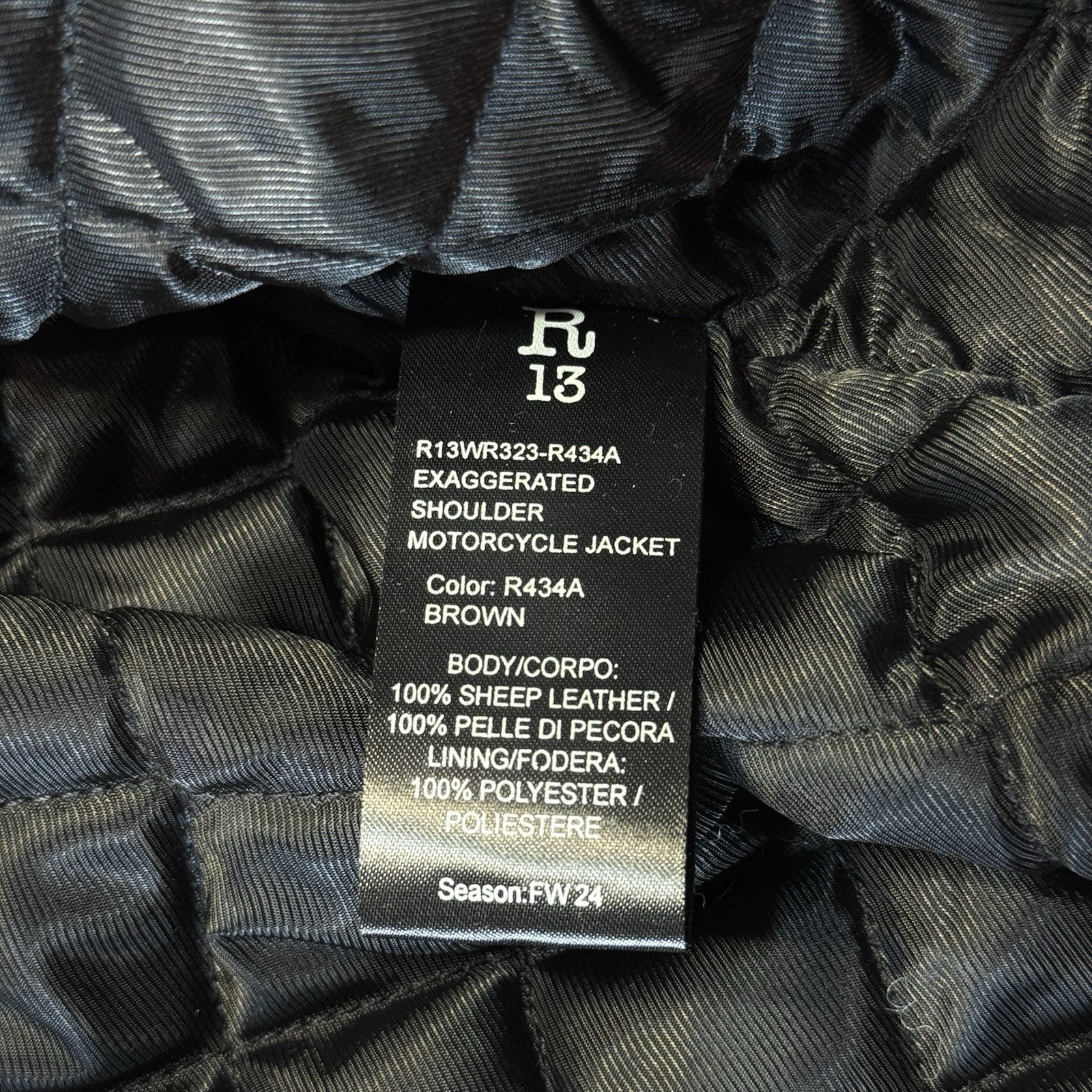 R13 Womens Exaggerated Shoulder Leather Motorcycle Jacket Brown (MSRP $1,995)