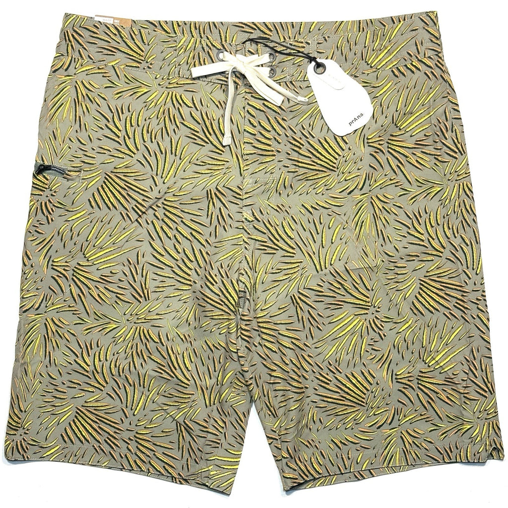 PRANA Mens 9in Fenton Board Shorts Swim Trunks Juniper Fronds Green (MSRP $65)