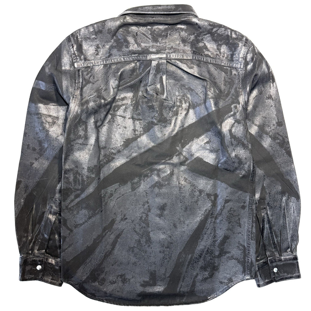 HELMUT LANG Mens Foil Jean Shirt Jacket Metal Crash Distressed Black (MSRP $695)