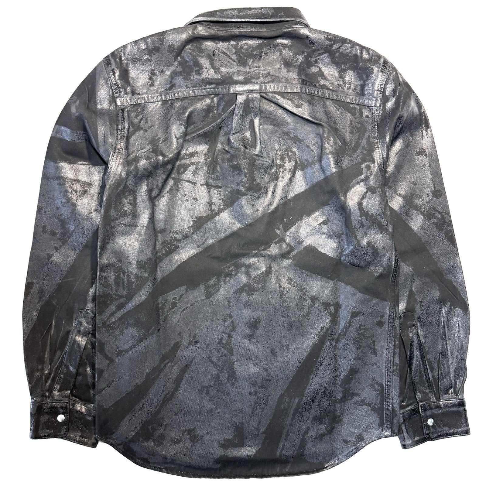 HELMUT LANG Mens Foil Jean Shirt Jacket Metal Crash Distressed Black (MSRP $695)