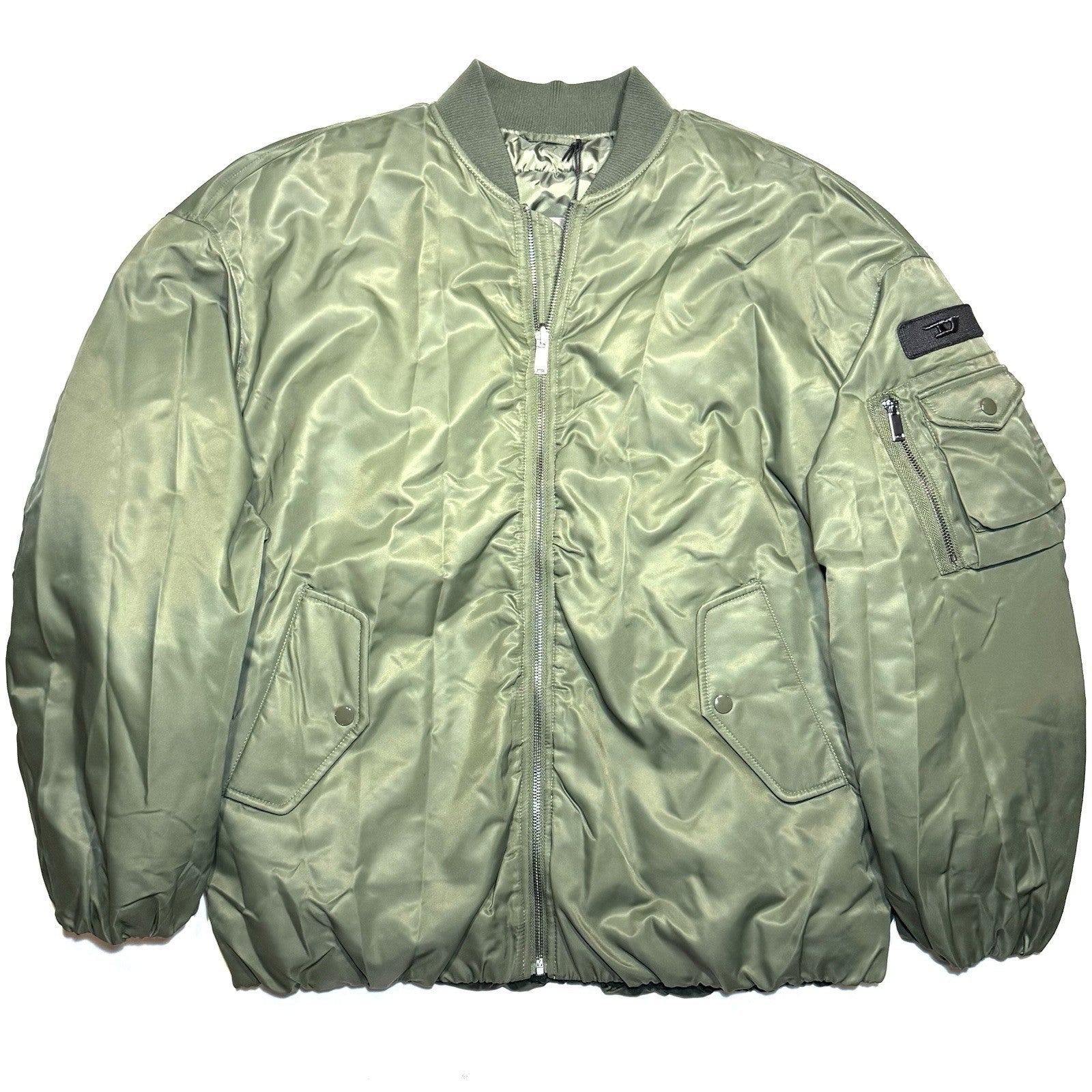 DIESEL Mens Reversible Nylon Zip Bomber Jacket Coat Dark Green (MSRP $495)