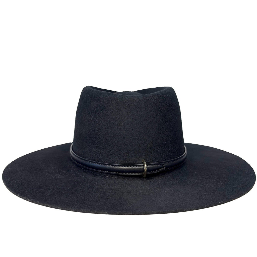 JANESSA LEONE Womens Beck Wool Leather Trim Fedora Hat Black L (MSRP $337)