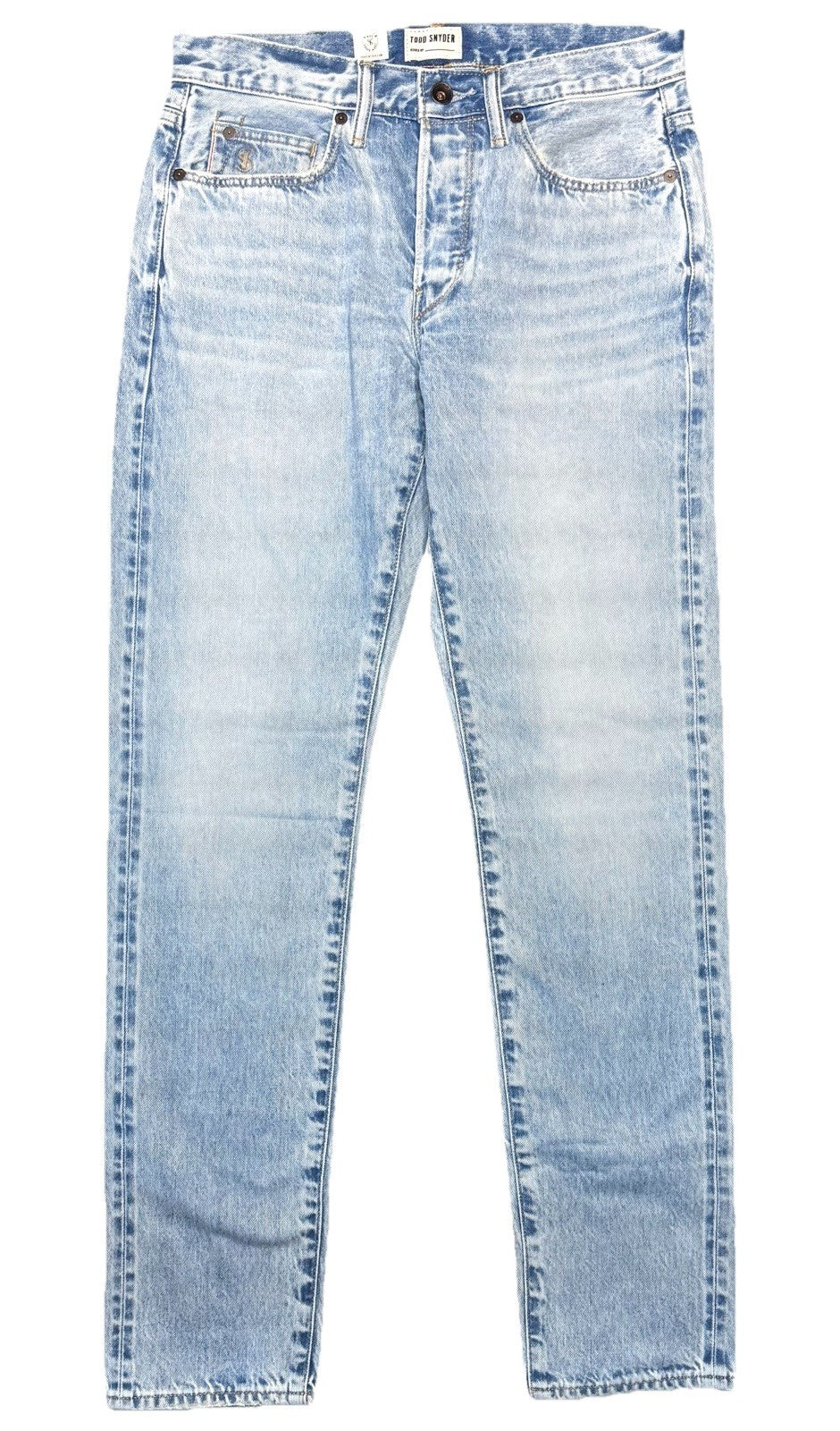 TODD SNYDER Mens Slim Fit Acid Wash Selvedge Denim Jeans Light Blue (MSRP $248)