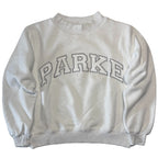 PARKE Womens Inside Out Mockneck Fleece Logo Graphic Sweatshirt White