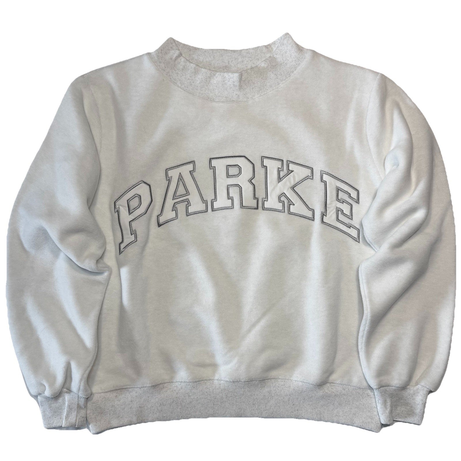 PARKE Womens Inside Out Mockneck Fleece Logo Graphic Sweatshirt White