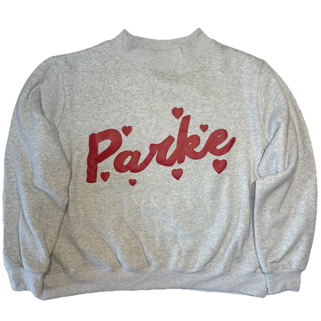 PARKE Womens Fleece Sweetheart Logo Mockneck Sweatshirt Grey L/XL