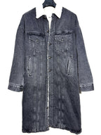 R13 Womens Lyle Denim Sherpa Long Trucker Parka Coat Stone Black L (MSRP $845)
