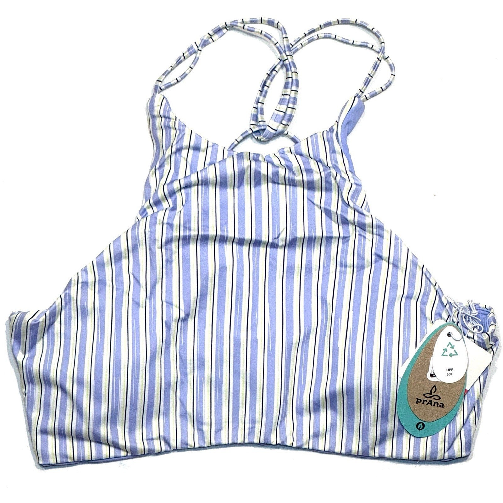 PRANA Womens Onyx Bay Bikini Swim Top Morning Glory Lines Stripe Blue (MSRP $65)