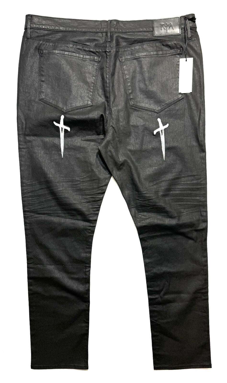 RtA Mens Bryant Coated Dagger Embroidered Jeans Black 42 (MSRP $298)