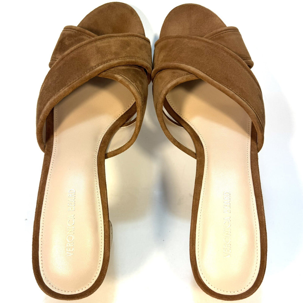 VERONICA BEARD Dory Suede Leather Cork Block Heel Sandals Brown (MSRP $350)