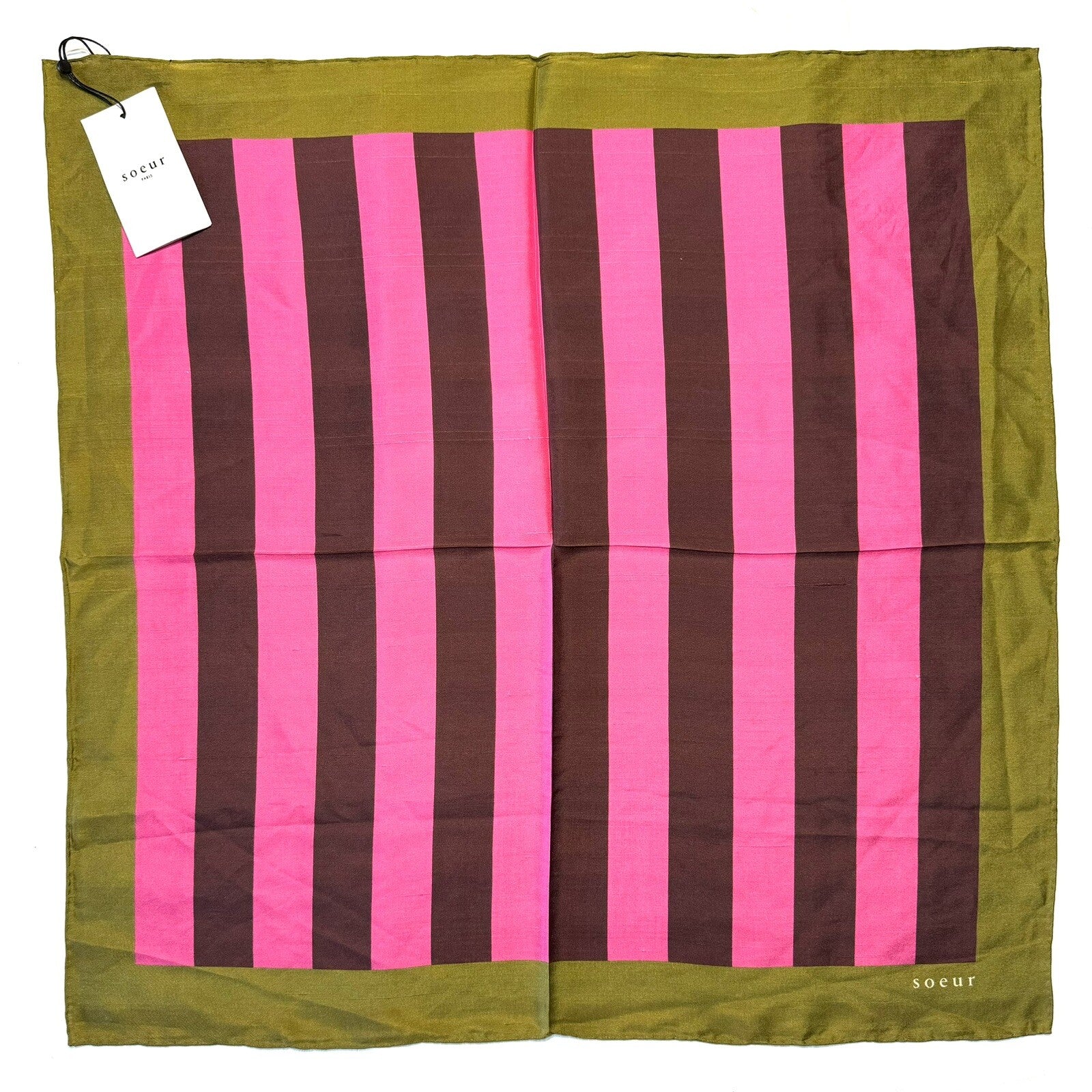 SOEUR x Veronica Beard Womens Striped Silk Square Scarf Pink (MSRP $110)