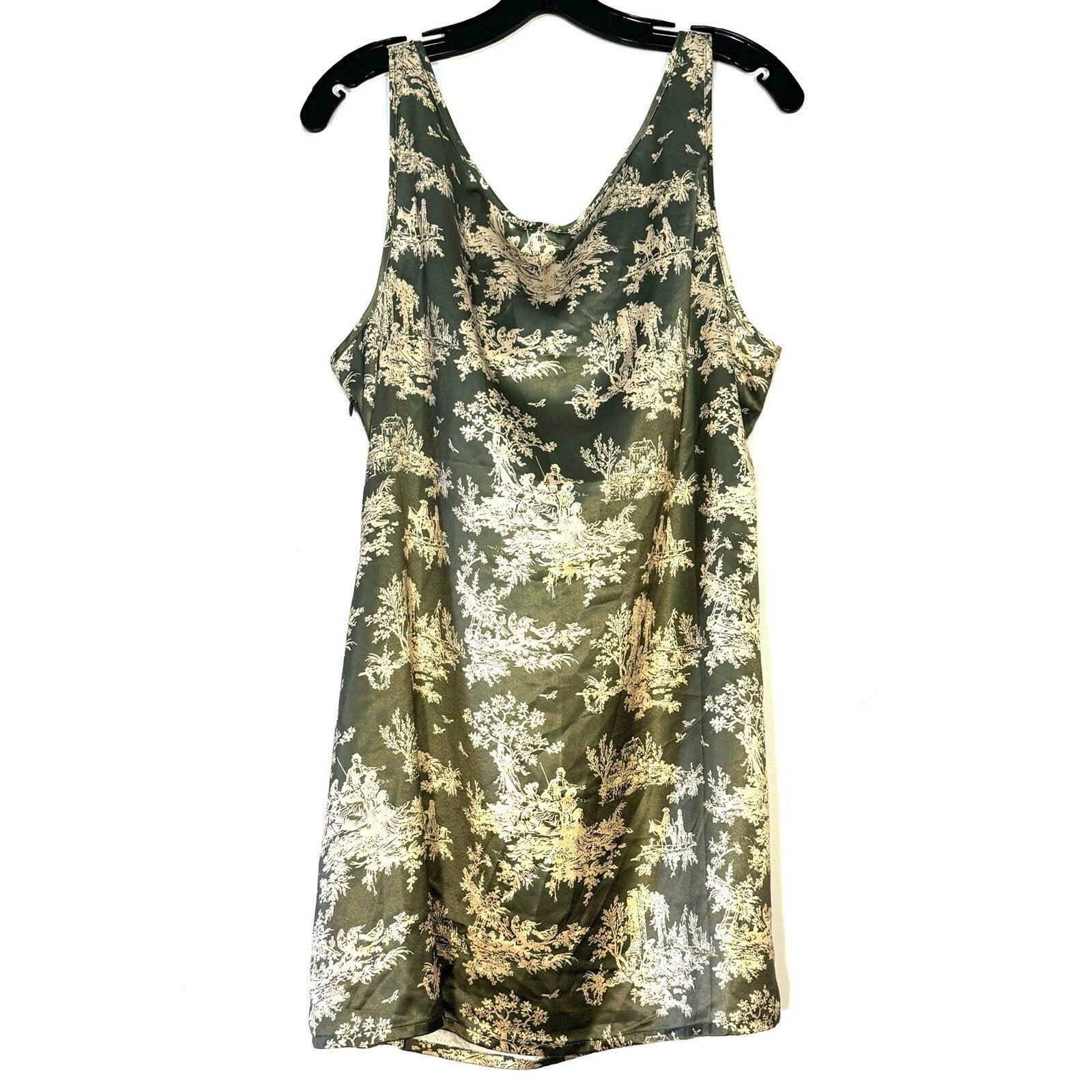 MIAOU Ginger Floral Print Satin Mini Slip Dress Moss Toile Green (MSRP $245)