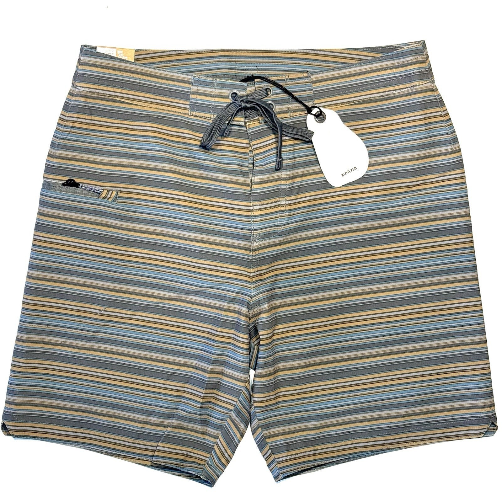 PRANA Mens 7in Fenton Board Shorts Swim Trunks Flint Stripe Grey 30 (MSRP $65)