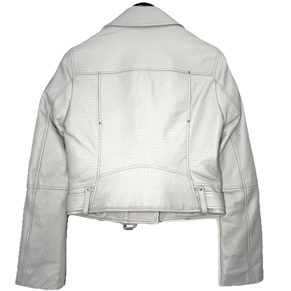MOOSE KNUCKLES Womens Jones Lamb Leather Biker Jacket Willow Grey (MSRP $990)