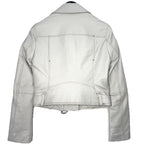 MOOSE KNUCKLES Womens Jones Lamb Leather Biker Jacket Willow Grey (MSRP $990)