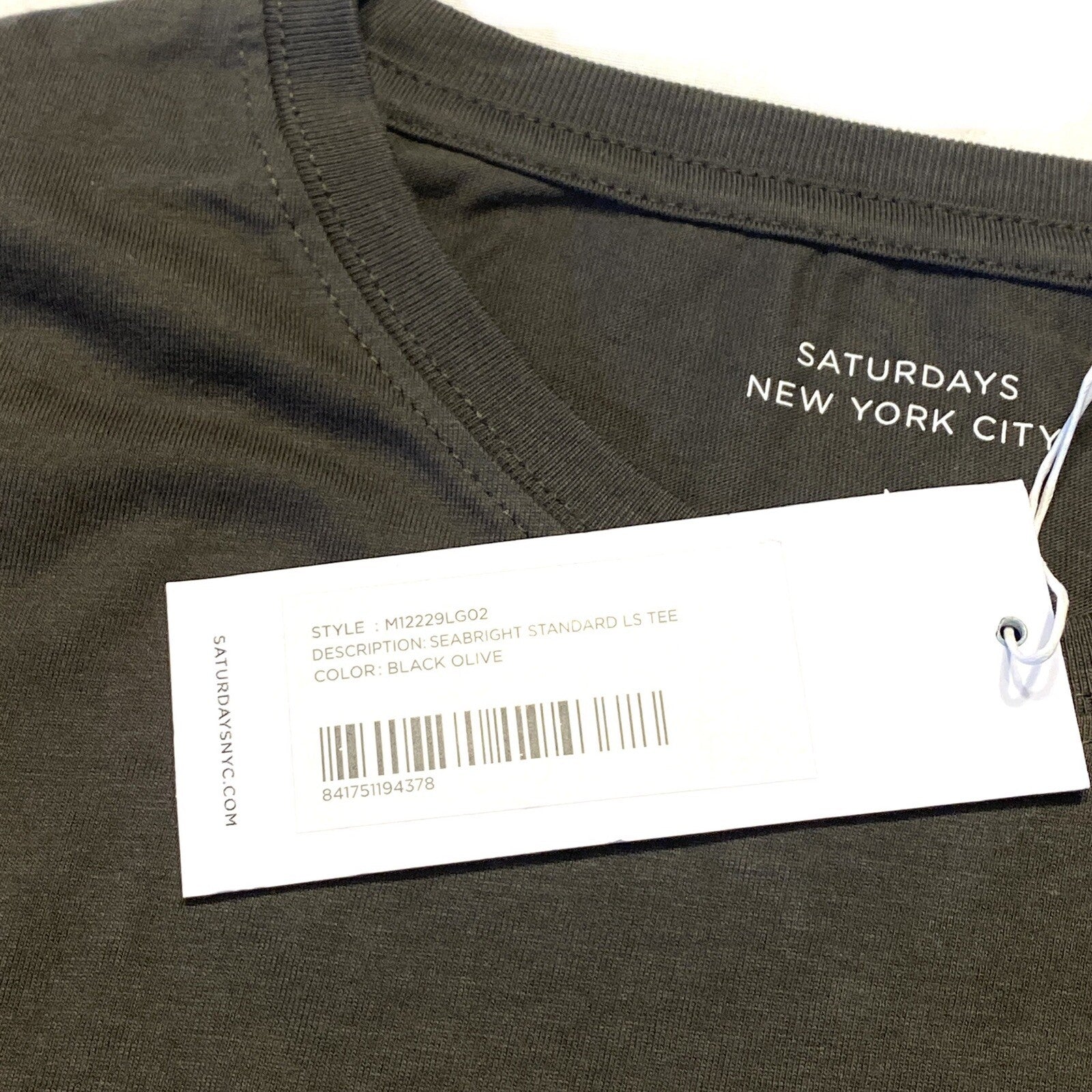 SATURDAYS NYC Mens Seabright Graphic Long Sleeve T Shirt Black Olive (MSRP $68)