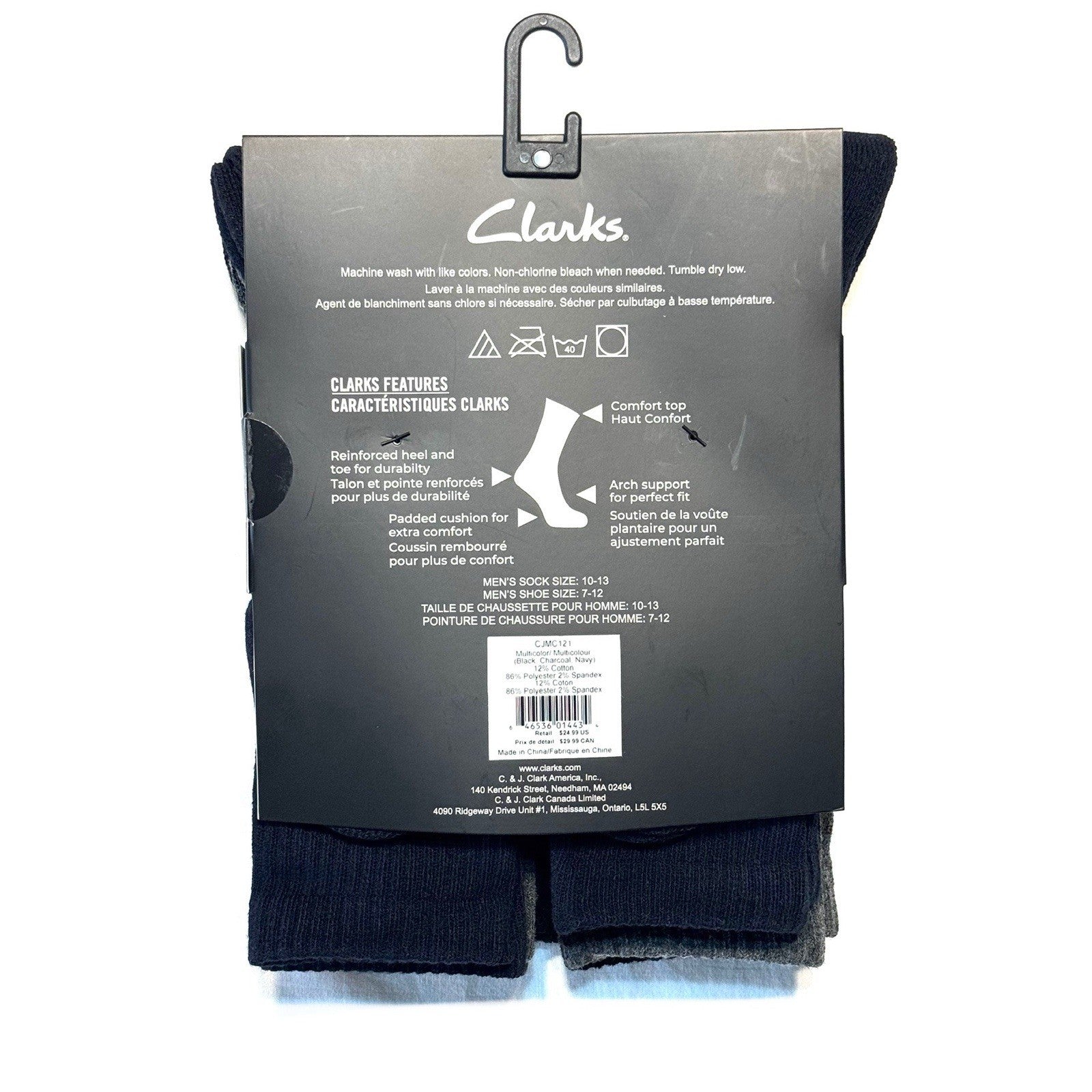CLARKS Mens Half Cushion Crew Socks Black Charcoal Navy 6 Pairs (MSRP $25)