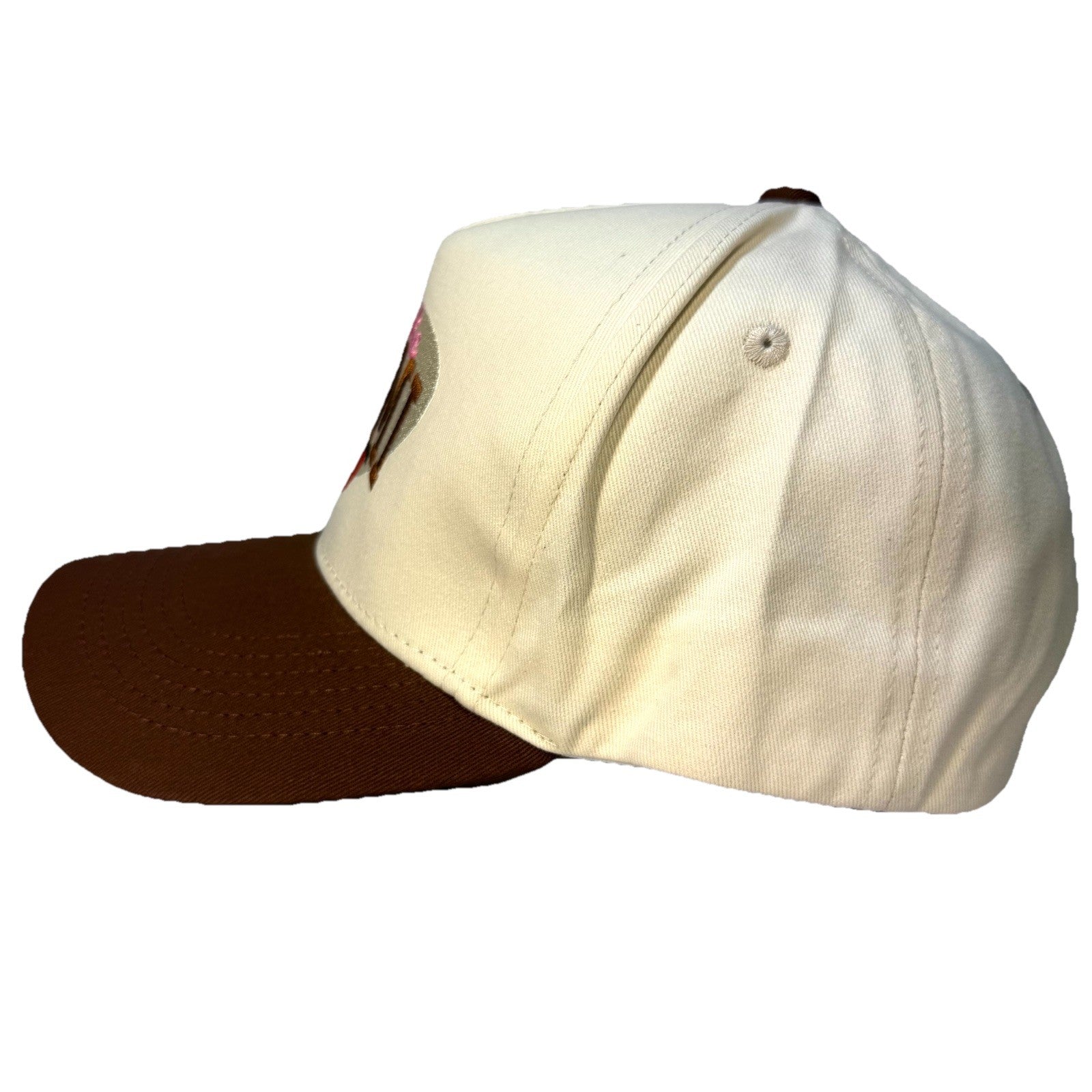PARKE Womens Miami Logo Embroidered Snapback Trucker Hat Beige