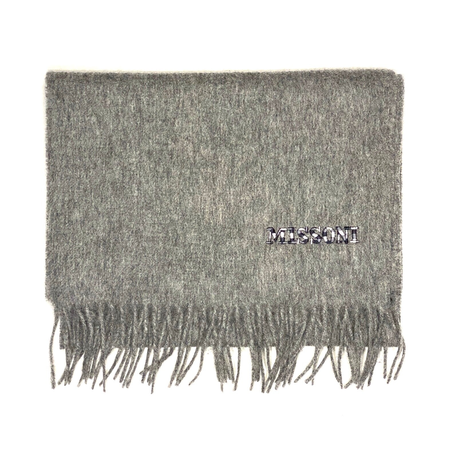 MISSONI Mens Womens Wool Fringe Scarf Neutral Logo Black Gray Red