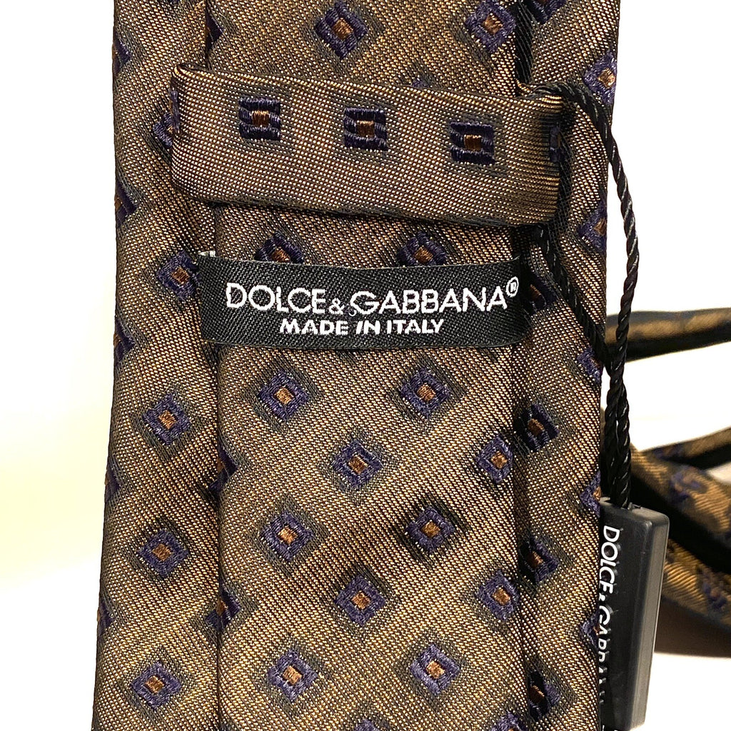 DOLCE & GABBANA Mens Geometric Diamonds Silk Woven Neck Tie Gold (MSRP $195)