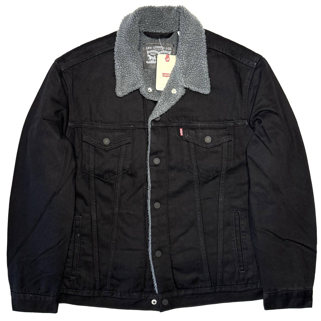 LEVIS Mens Recycled Sherpa Jacket Denim Jean Trucker Jacket Black L (MSRP $150)