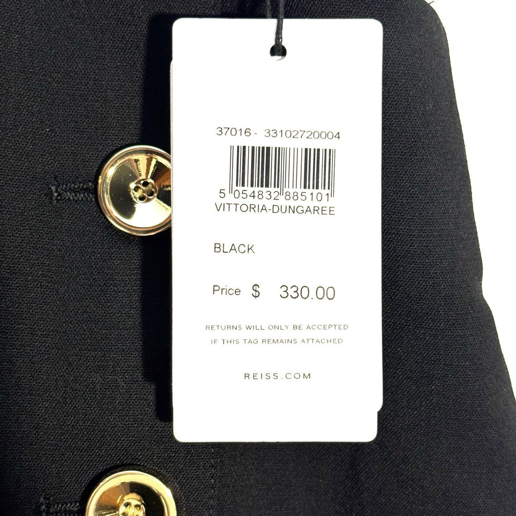 REISS Womens Vittoria Button Front Dungaree Jumpsuit Overalls Black (MSRP $330)