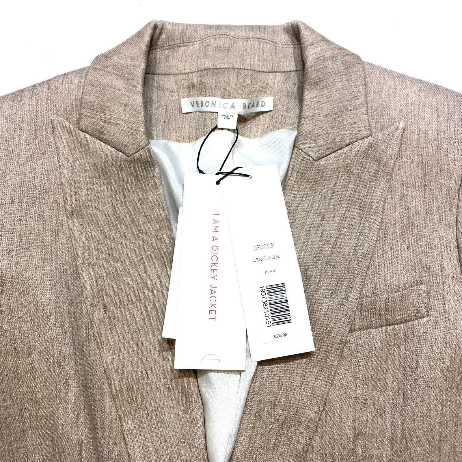 VERONICA BEARD Womens Linen Cutaway Dickey Blazer Jacket Beige (MSRP $595)