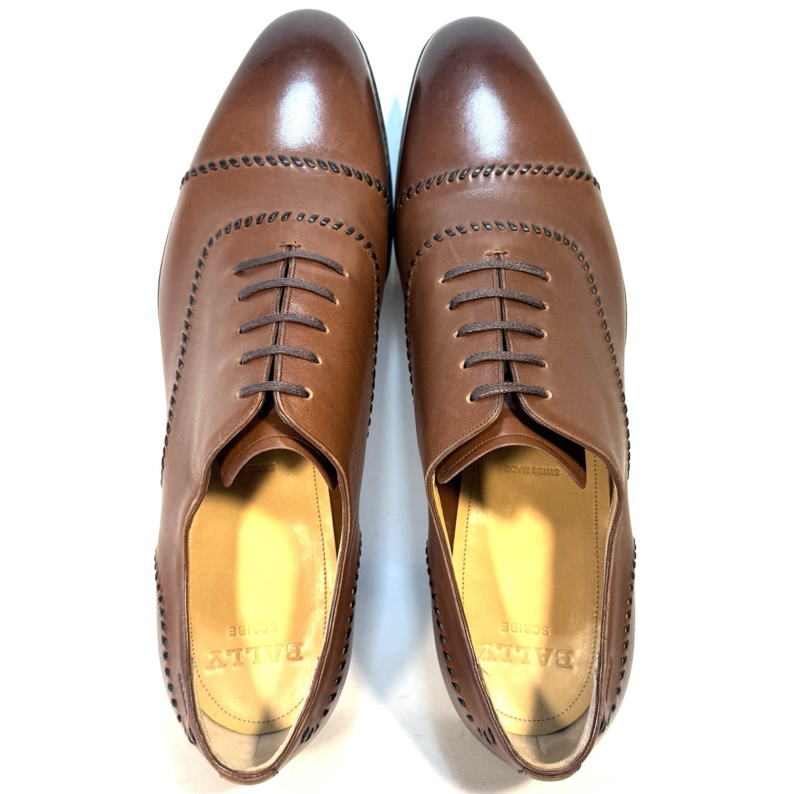 BALLY Scribe Mens Scleyr Cuero Calf Leather Oxford Shoes Brown 12 (MSRP $1,260)