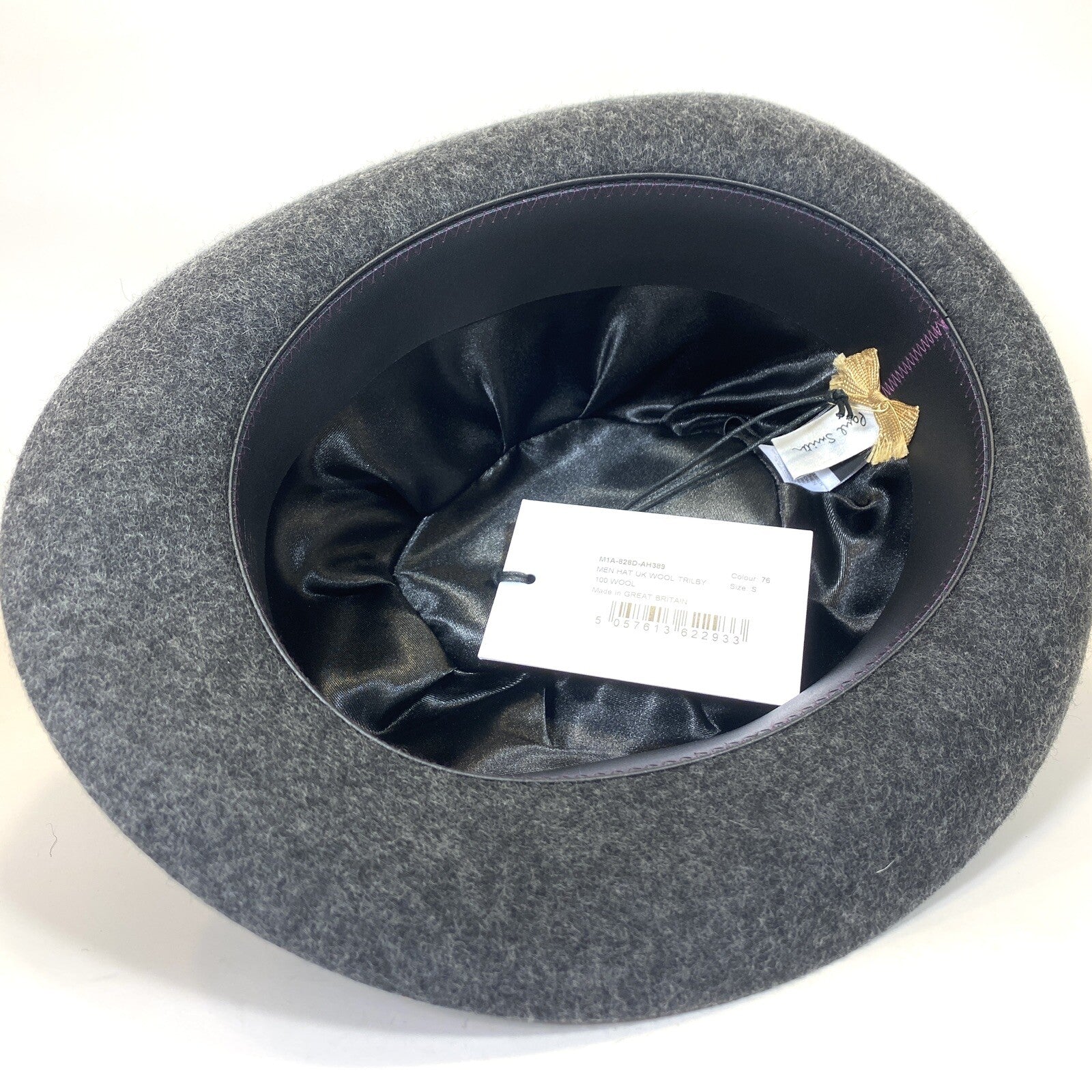 PAUL SMITH Mens Trilby Handmade in UK Wool Felt Feather Hat Grey S (MSRP $165)