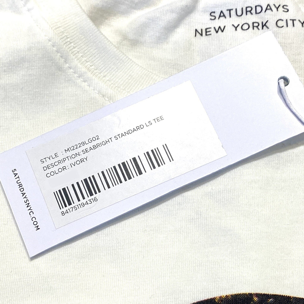 SATURDAYS NYC Mens Seabright Graphic Long Sleeve T Shirt White (MSRP $68)